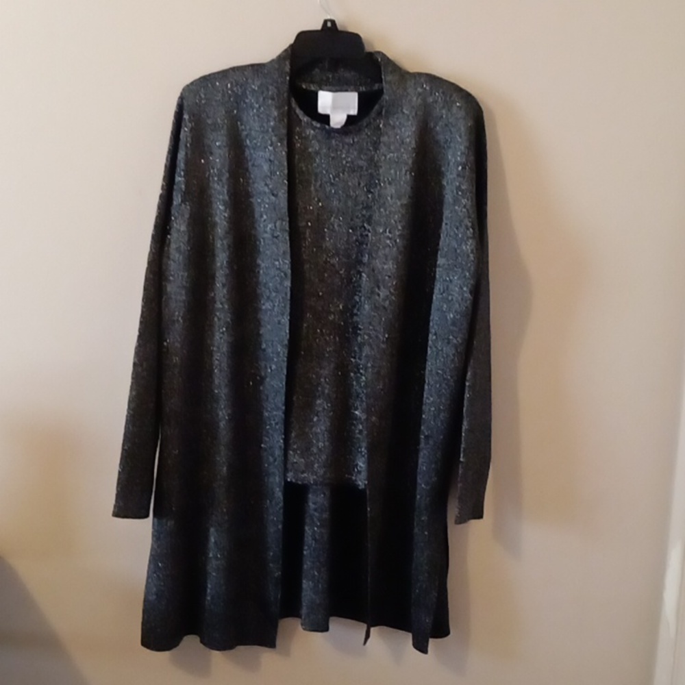 🆕NWT Susan Graver twin set black and silver sleeveless top with long cardigan